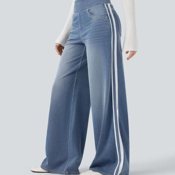 HALARA Denim - Halara Flex™ High Waisted Stripe Wide Leg Jeans, NWOT! Size Large Petite
